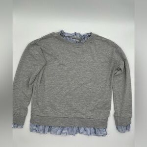 Olivia Warren Grey with blue stripe collar top size S